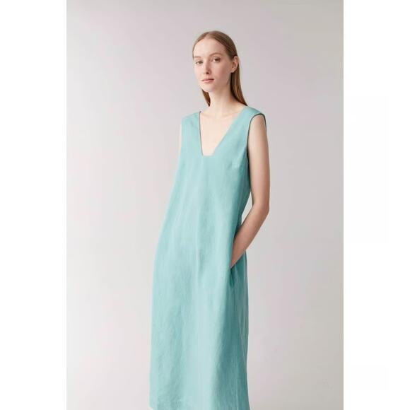 COS Maxi Dress Womens Size 6 Linen Sustainable Minimalist Coastal Vacation Lagom - Picture 9 of 9